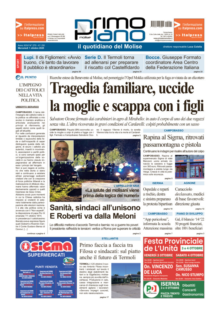 L’edizione completa di Primo Piano Molise del 1° ottobre