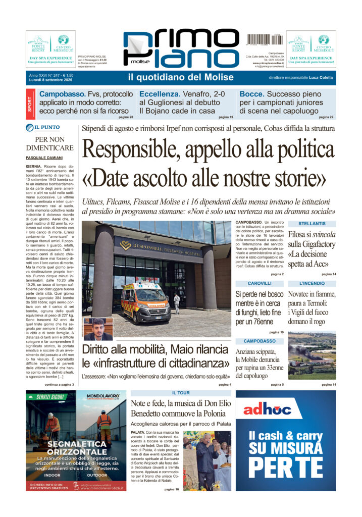L’edizione completa di Primo Piano Molise dell’8 settembre