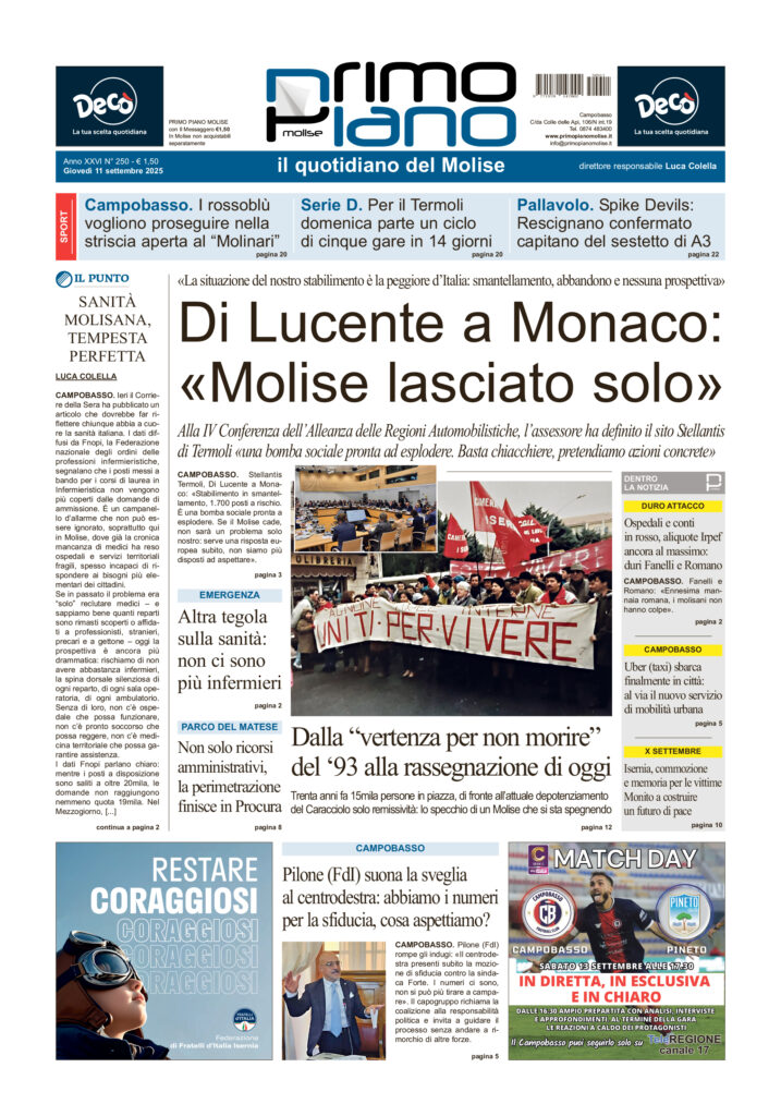 L’edizione completa di Primo Piano Molise dell’11 settembre