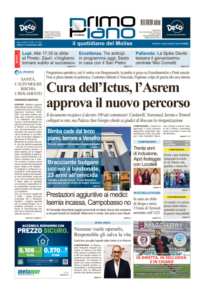 La prima pagina dell’edizione in edicola oggi
