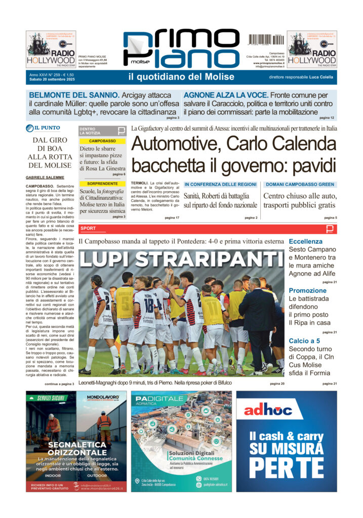 La prima pagina dell’edizione in edicola oggi