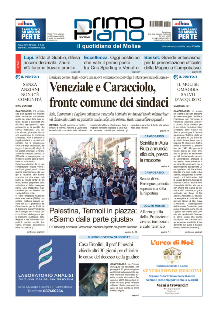 L’edizione completa di Primo Piano Molise del 23 settembre