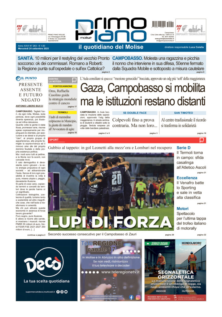 La prima pagina dell’edizione in edicola oggi