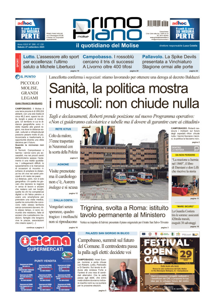 La prima pagina dell’edizione in edicola oggi