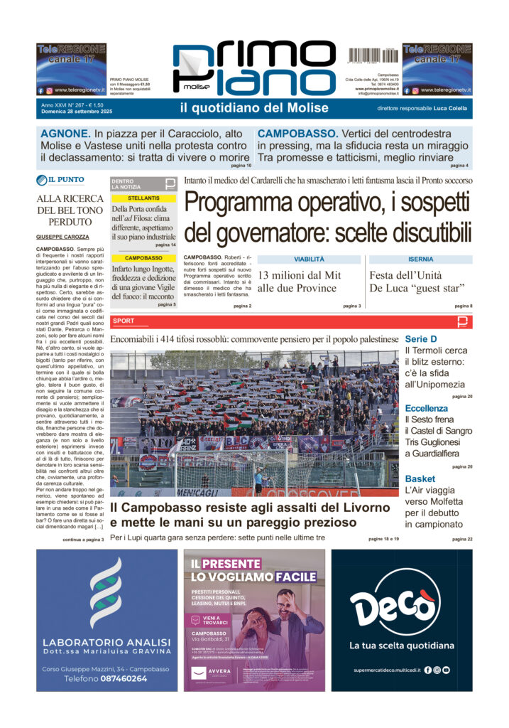 L’edizione completa di Primo Piano Molise del 28 settembre