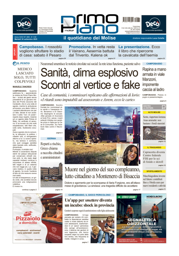 L’edizione completa di Primo Piano Molise del 30 settembre