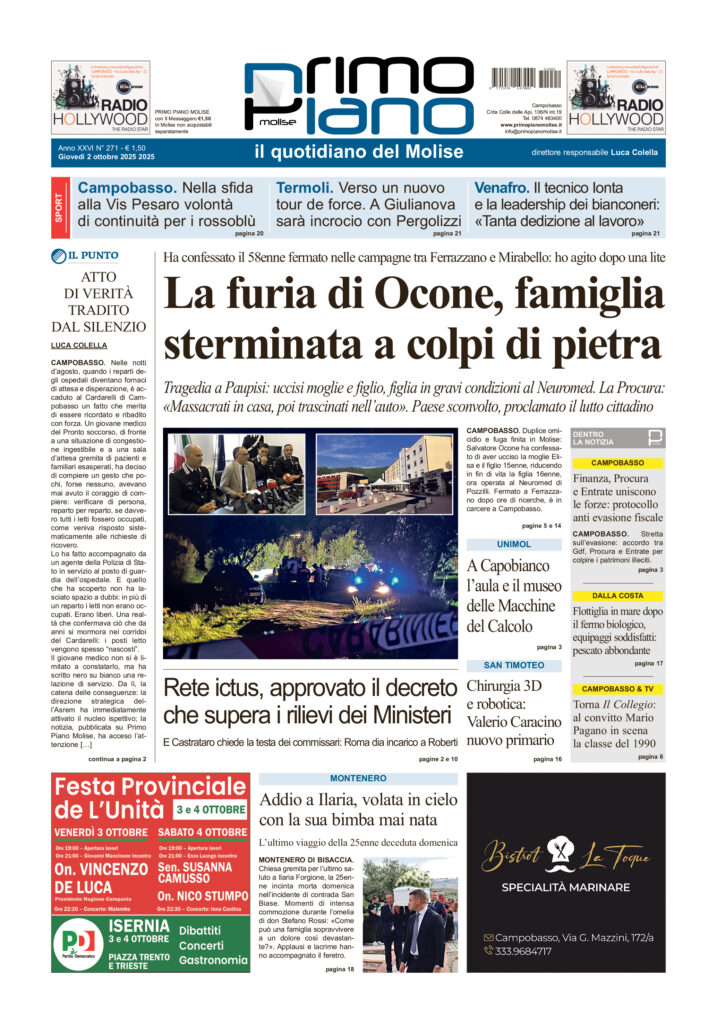 L’edizione completa di Primo Piano Molise del 2 ottobre