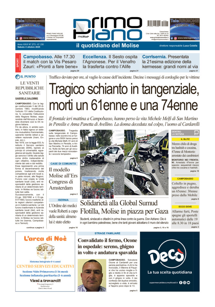 L’edizione completa di Primo Piano Molise del 4 ottobre