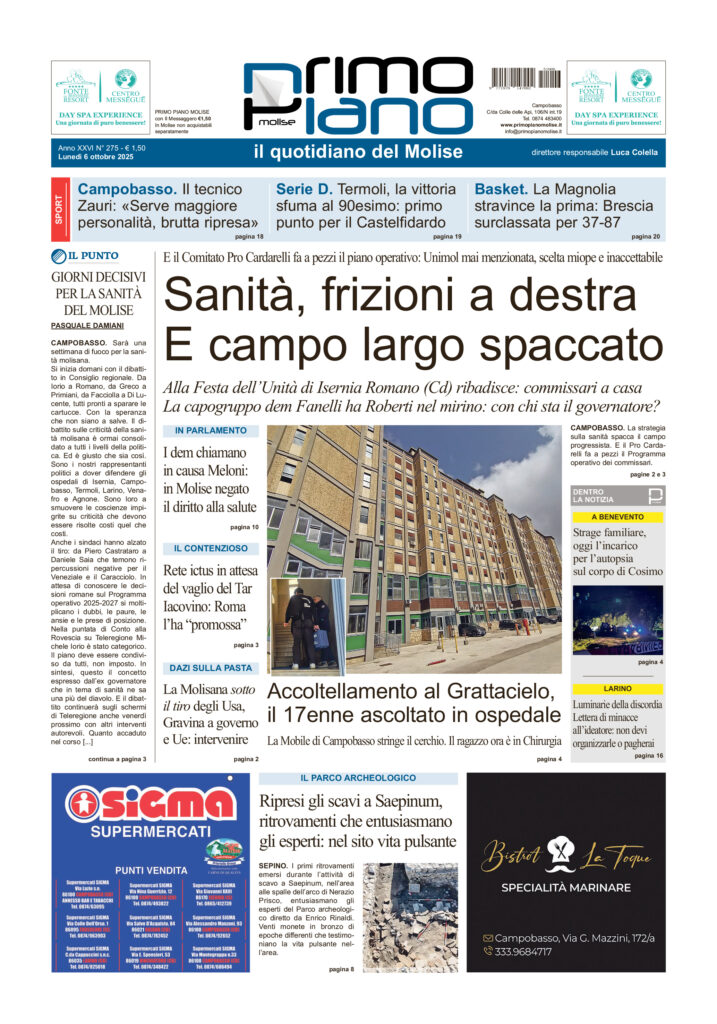 La prima pagina dell’edizione in edicola oggi