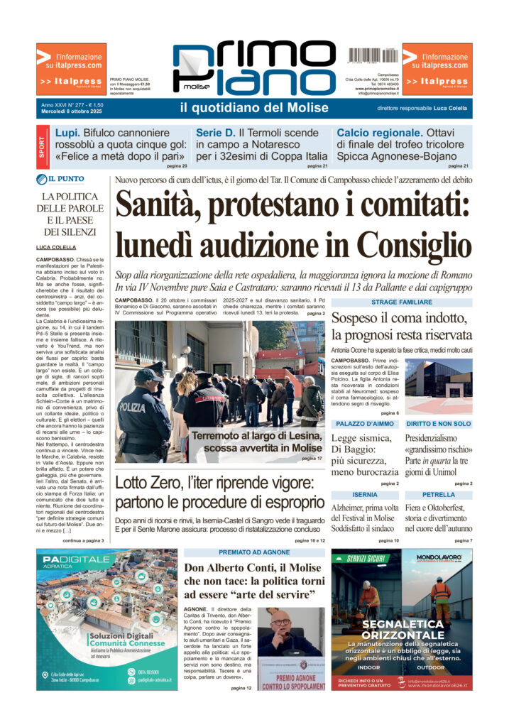 La prima pagina dell’edizione in edicola oggi