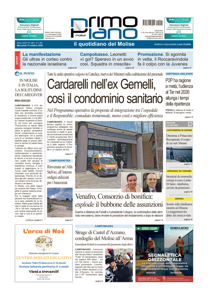 La prima pagina dell’edizione in edicola oggi