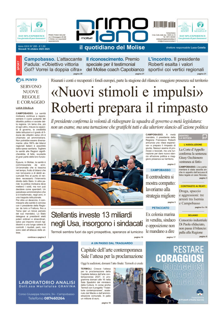 L’edizione completa di Primo Piano Molise del 16 ottobre