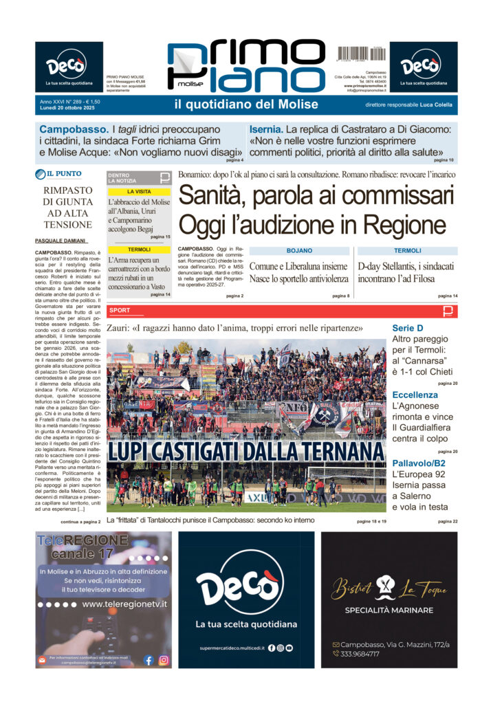 L’edizione completa di Primo Piano Molise del 20 ottobre