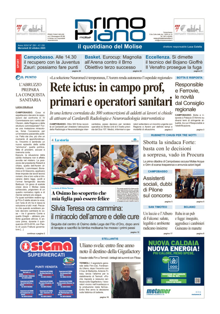 L’edizione completa di Primo Piano Molise del 22 ottobre