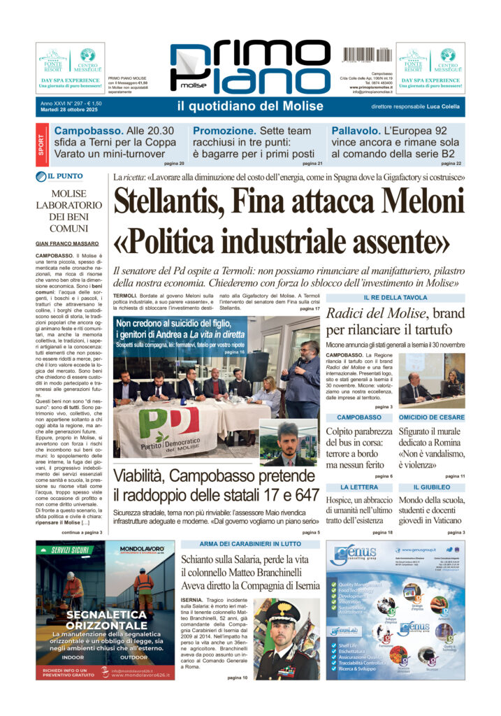 La prima pagina dell’edizione in edicola oggi