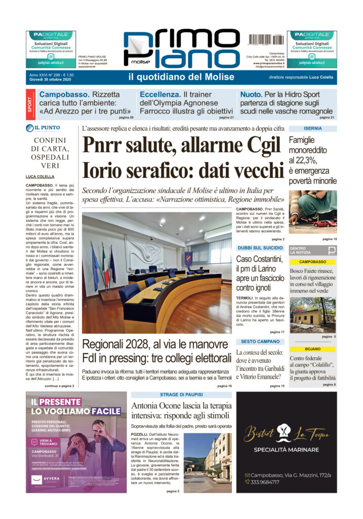 L’edizione completa di Primo Piano Molise del 30 ottobre