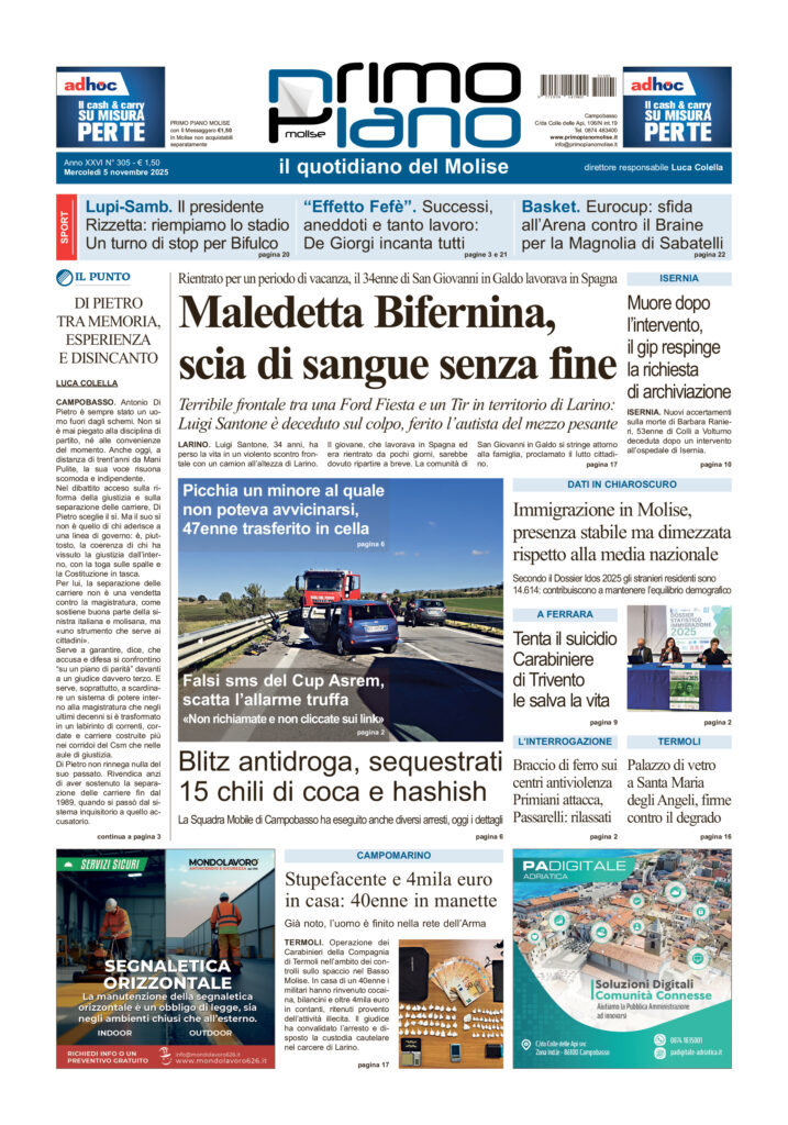 La prima pagina dell’edizione in edicola oggi