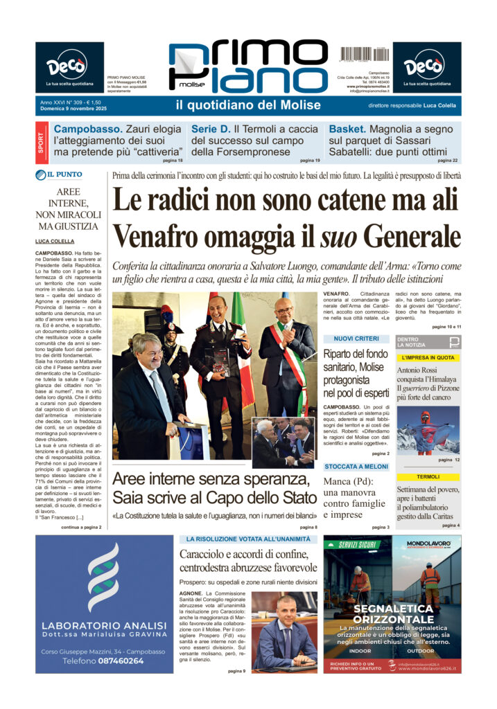 La prima pagina dell’edizione in edicola oggi