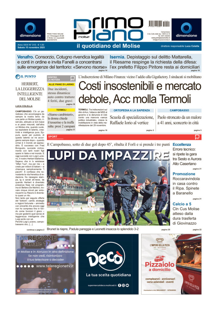 L’edizione completa di Primo Piano Molise del 15 novembre