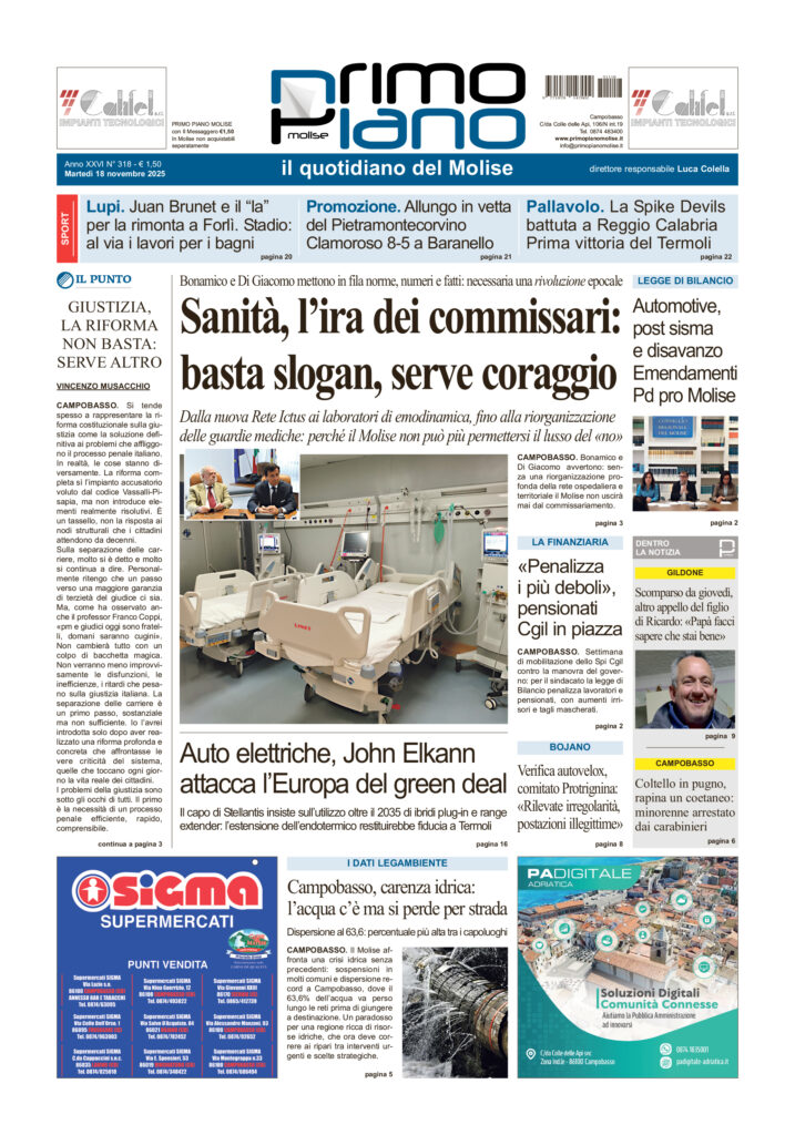 La prima pagina dell’edizione in edicola oggi