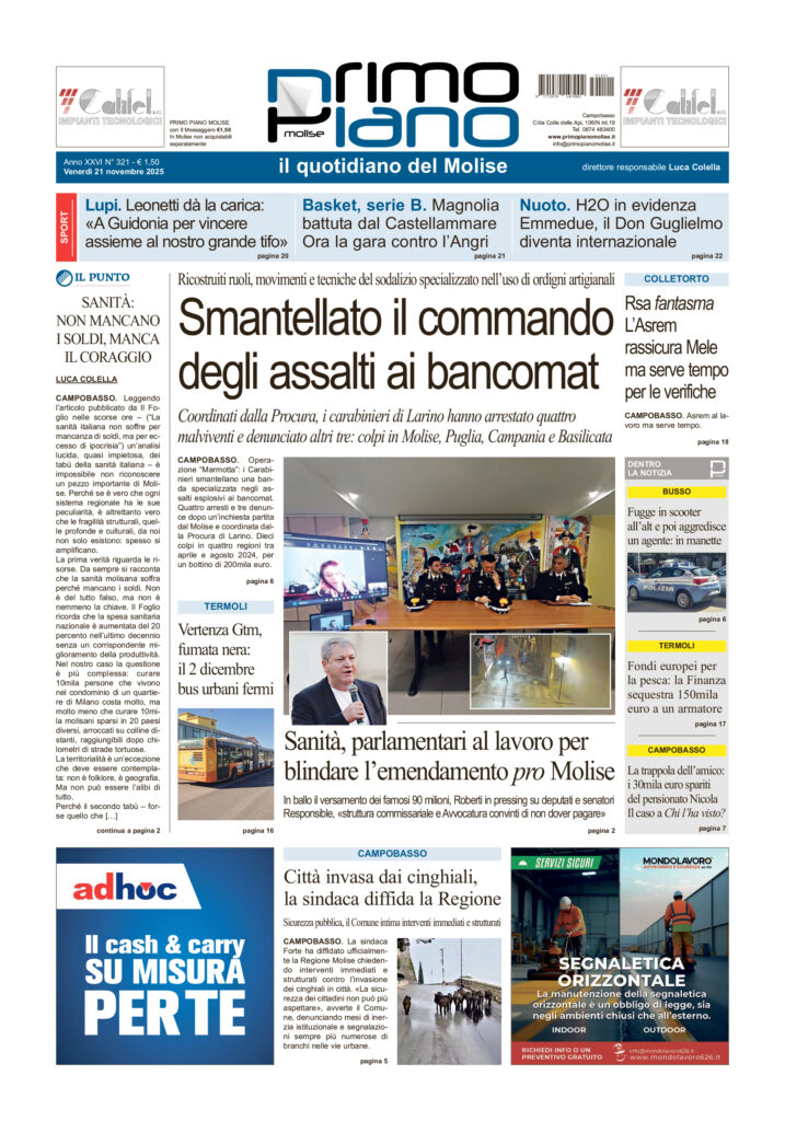 La prima pagina dell’edizione in edicola oggi