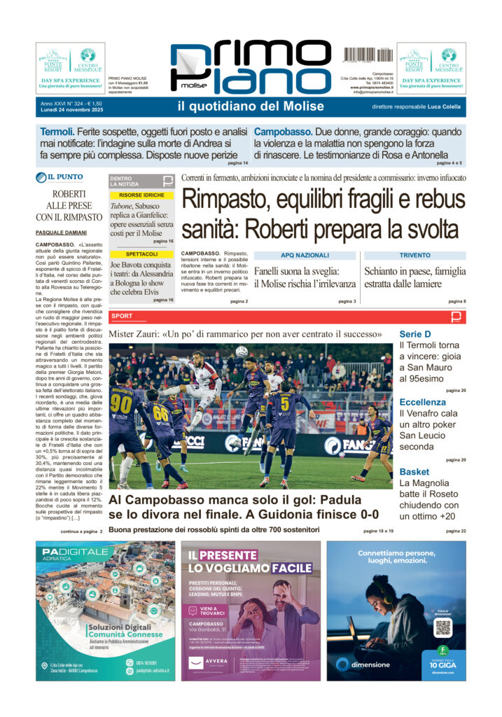 La prima pagina dell’edizione in edicola oggi