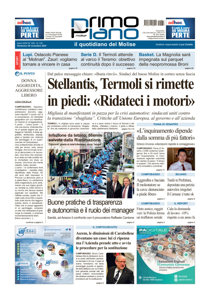 La prima pagina dell’edizione in edicola oggi