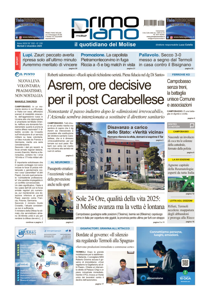 La prima pagina dell’edizione in edicola oggi