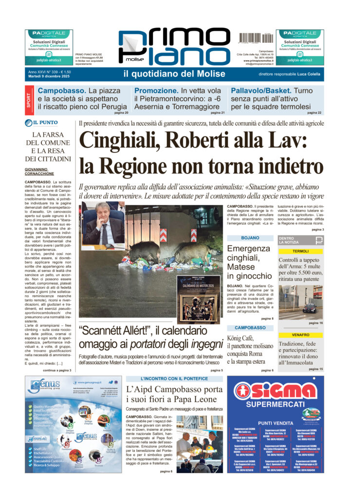L’edizione completa di Primo Piano Molise del 9 dicembre