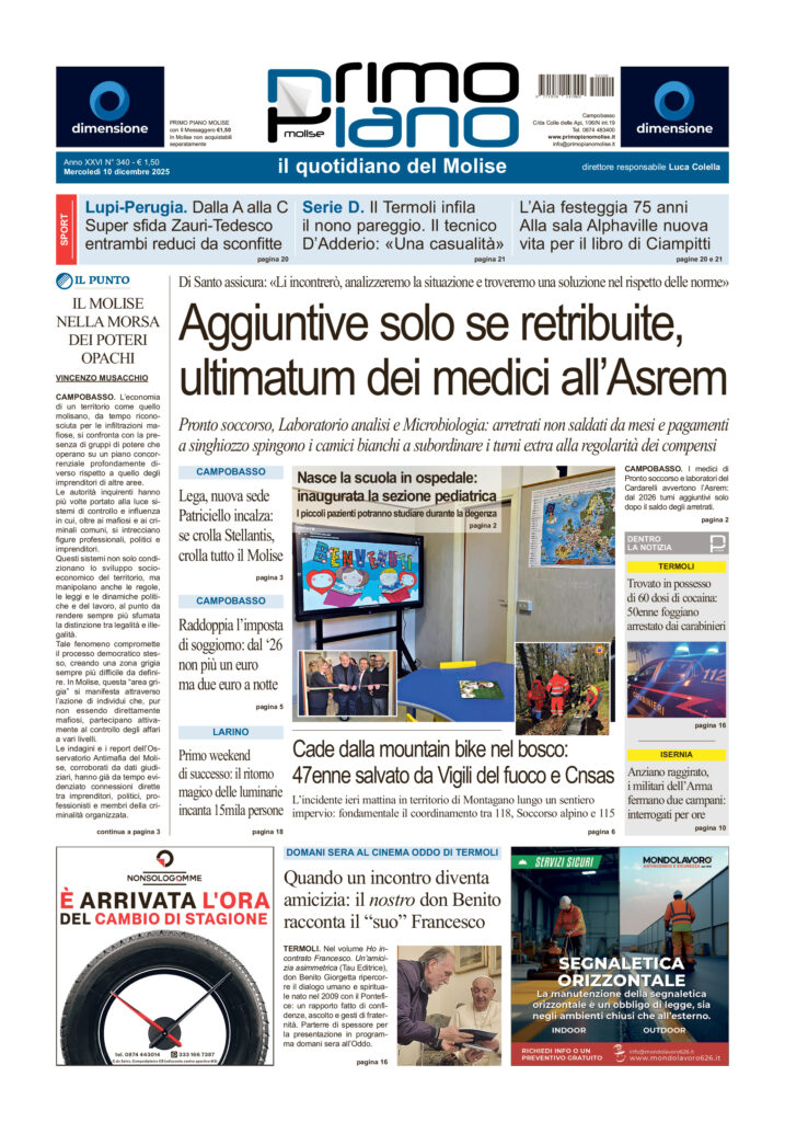 L’edizione completa di Primo Piano Molise del 10 dicembre
