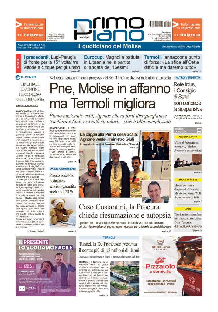 La prima pagina dell’edizione in edicola oggi