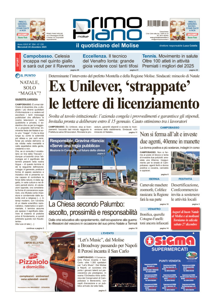 L’edizione completa di Primo Piano Molise del 24 dicembre