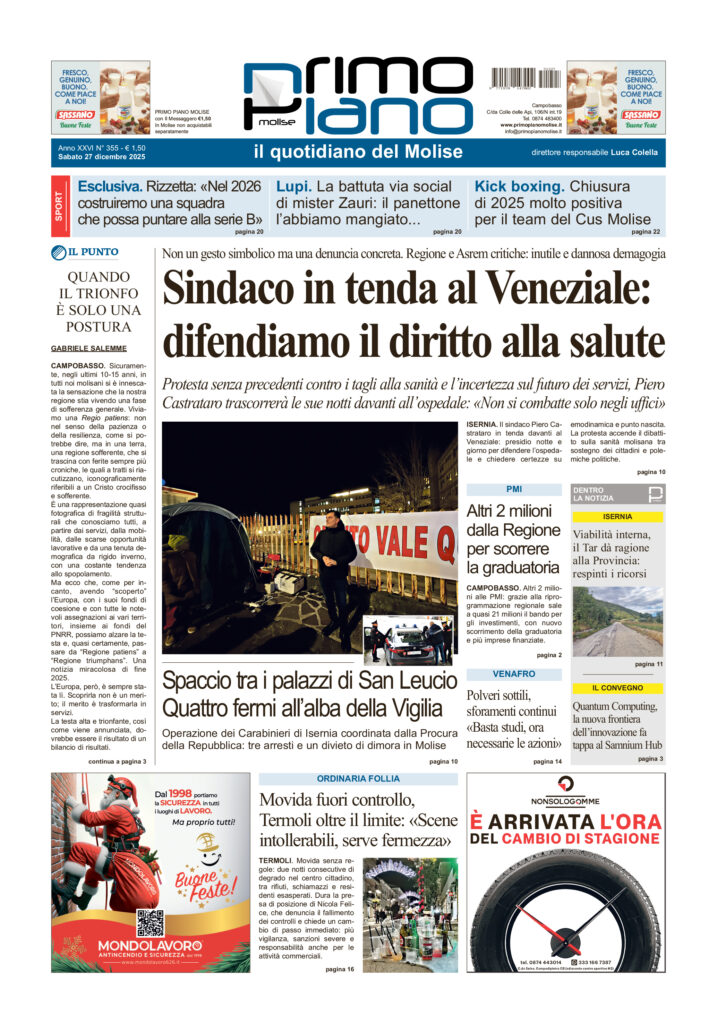 La prima pagina dell’edizione in edicola oggi
