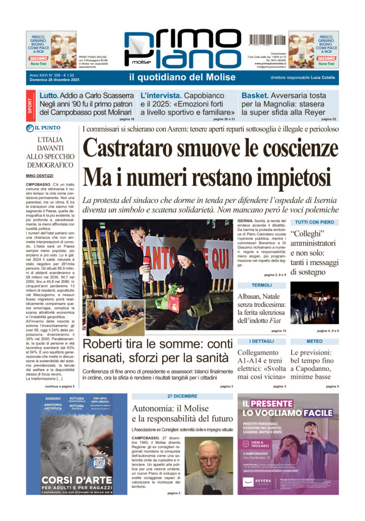 La prima pagina dell’edizione in edicola oggi