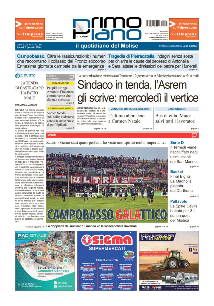 La prima pagina dell’edizione in edicola oggi