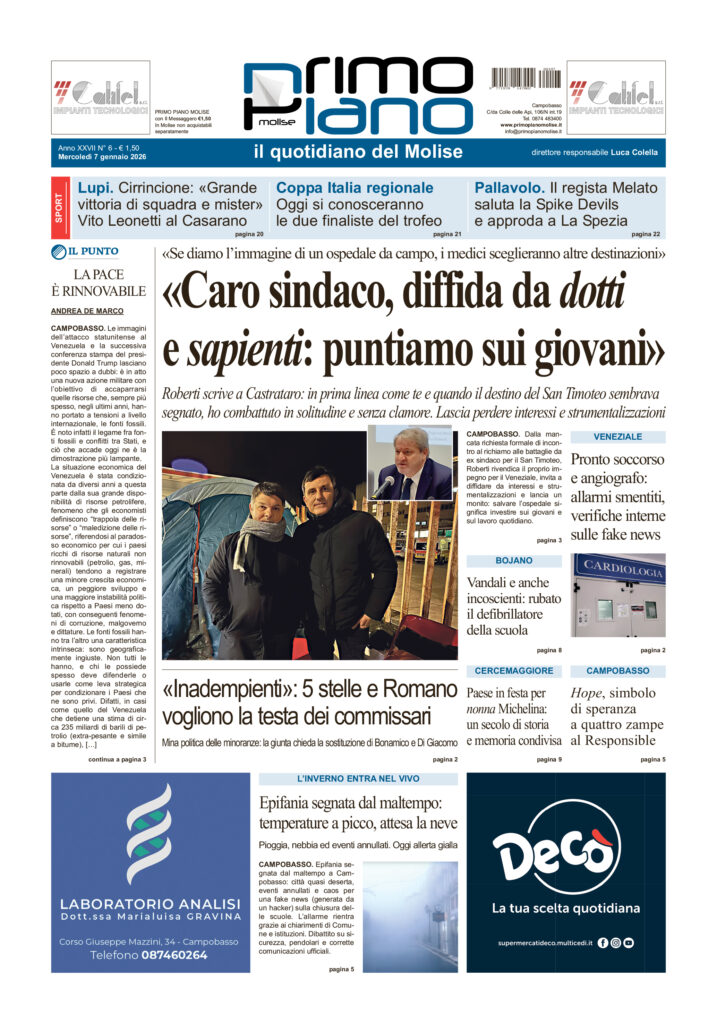 L’edizione completa di Primo Piano Molise del 7 gennaio