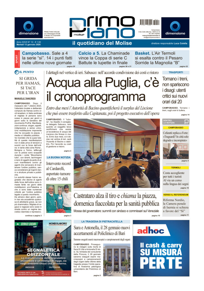 L’edizione completa di Primo Piano Molise del 13 gennaio