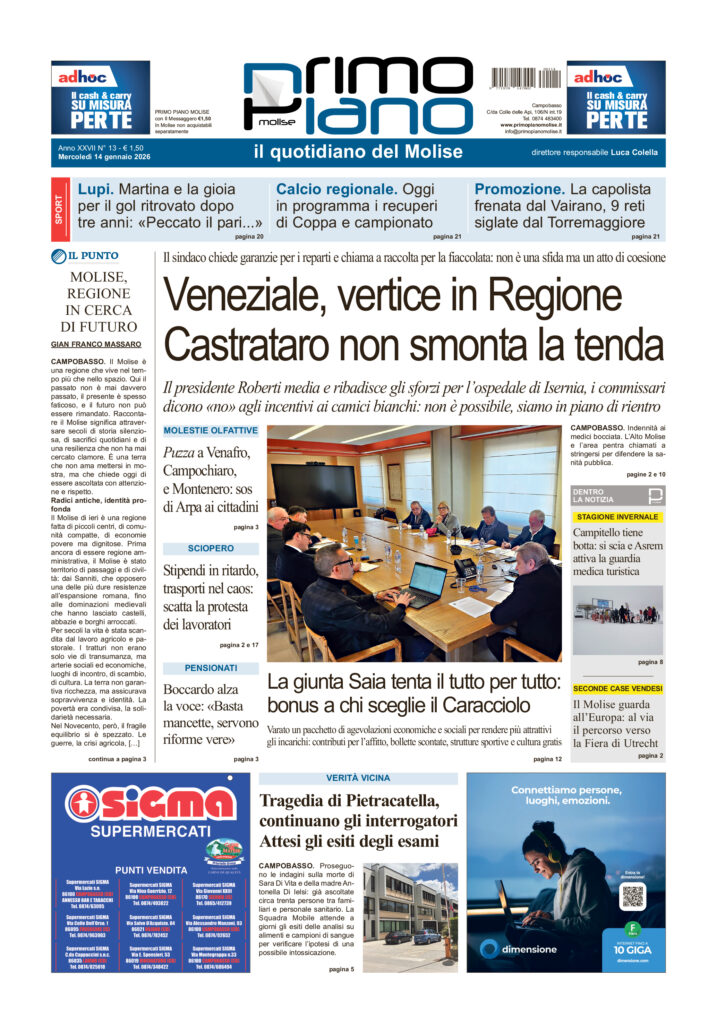 L’edizione completa di Primo Piano Molise del 14 gennaio