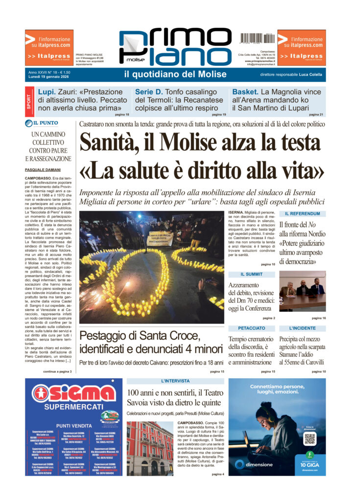 La prima pagina dell’edizione in edicola oggi