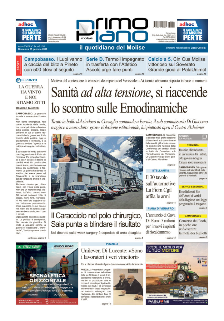 L’edizione completa di Primo Piano Molise del 25 gennaio