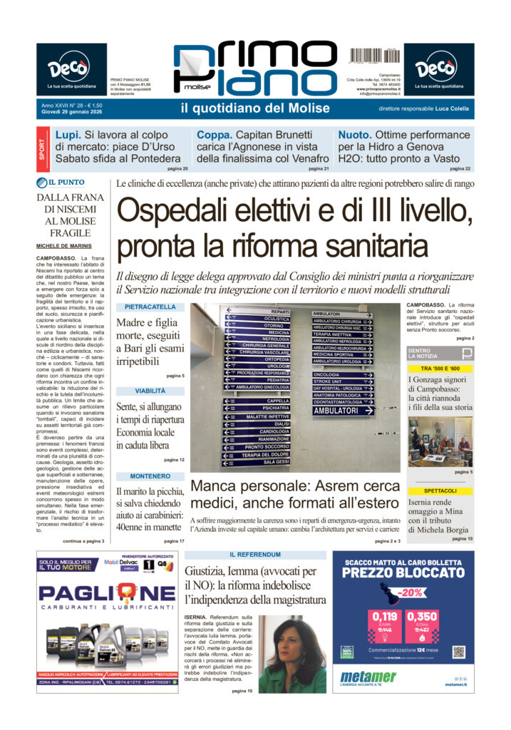 L’edizione completa di Primo Piano Molise del 29 gennaio