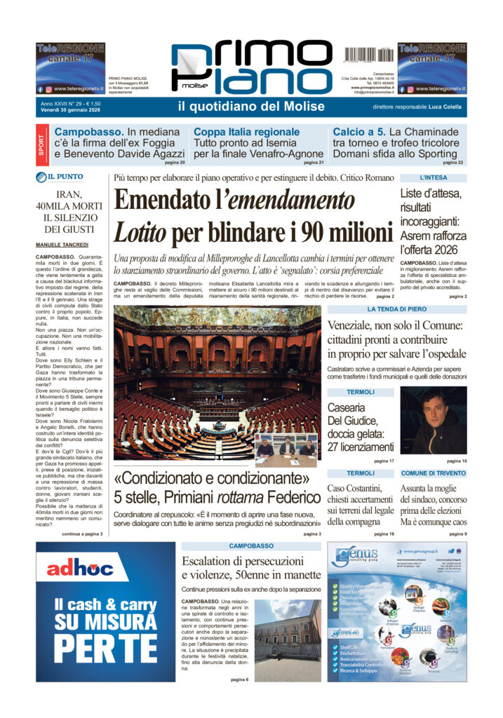 L’edizione completa di Primo Piano Molise del 30 gennaio