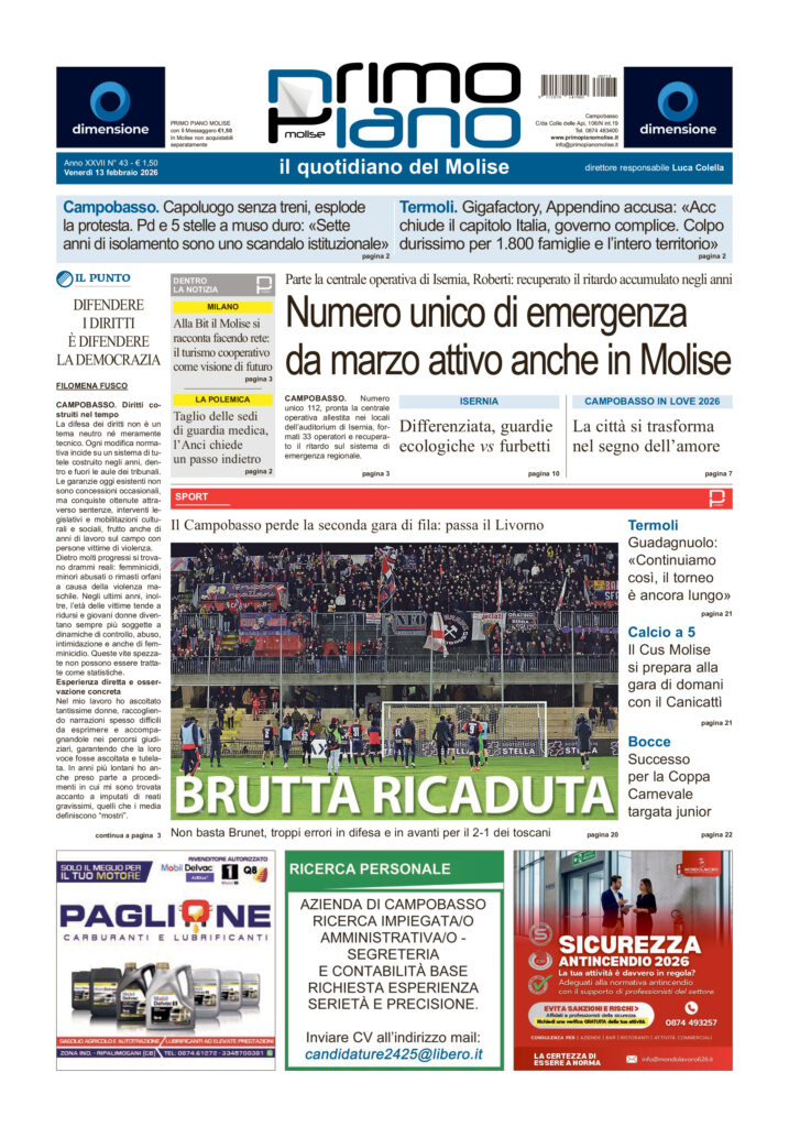 L’edizione completa di Primo Piano Molise del 13 febbraio
