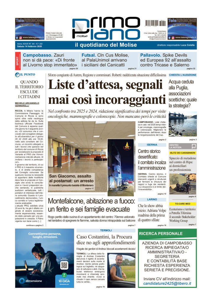 La prima pagina dell’edizione in edicola oggi