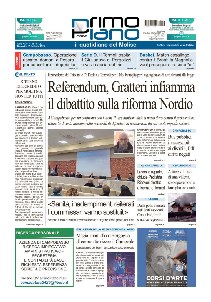 L’edizione completa di Primo Piano Molise del 15 febbraio