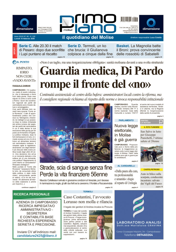 La prima pagina dell’edizione in edicola oggi