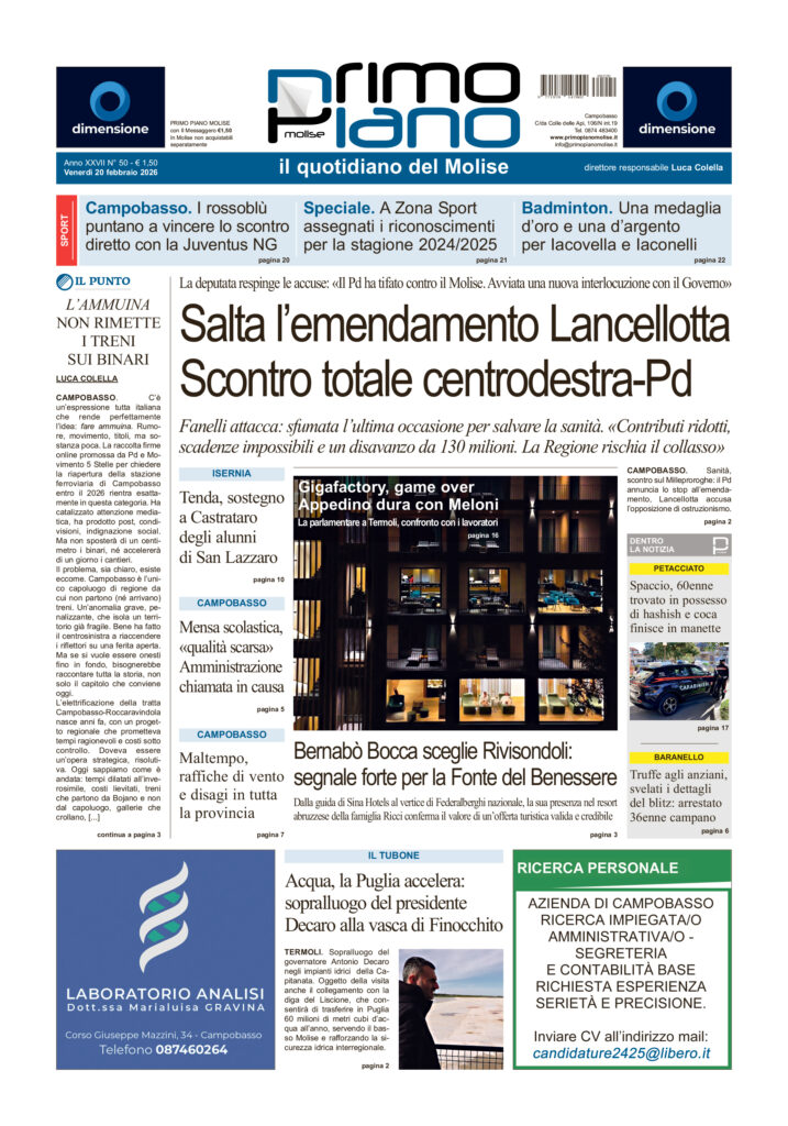 L’edizione completa di Primo Piano Molise del 20 febbraio