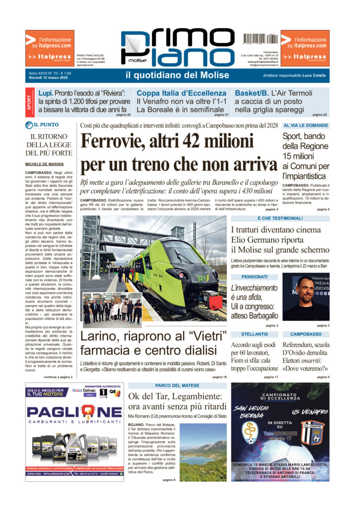 L’edizione completa di Primo Piano Molise del 12 marzo