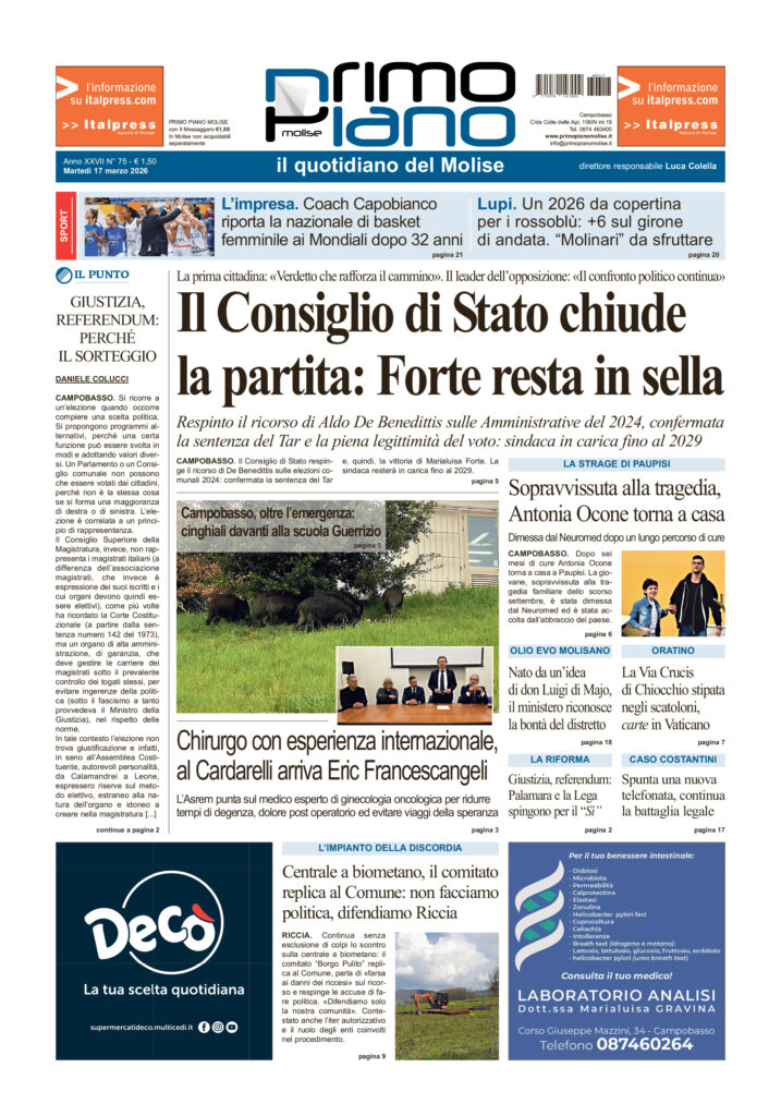 L’edizione completa di Primo Piano Molise del 17 marzo