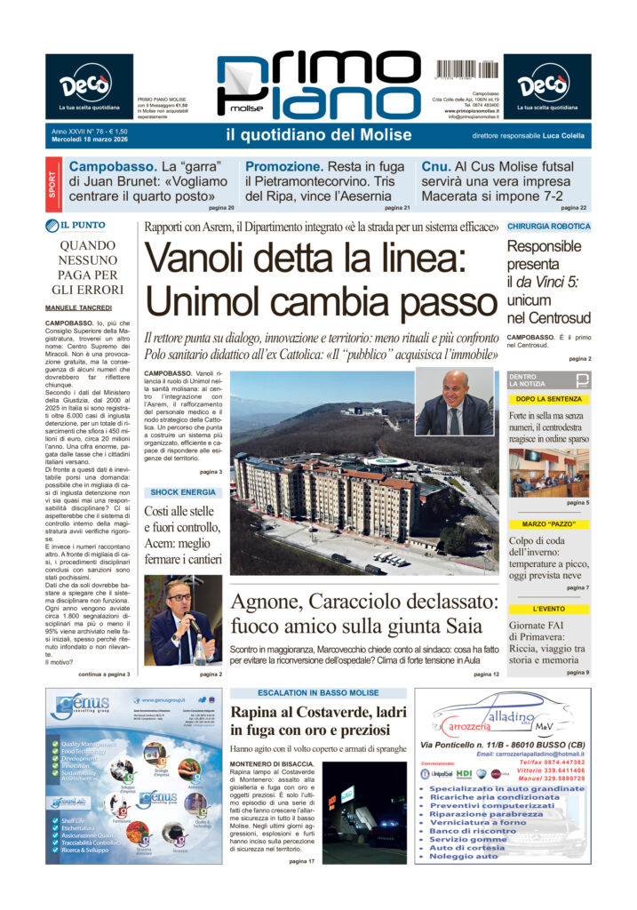 L’edizione completa di Primo Piano Molise del 18 marzo